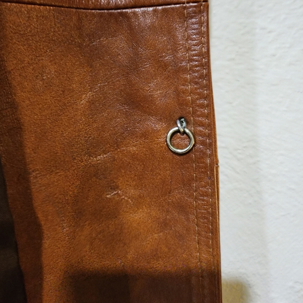 Vintage Leather Trench Coat Full Length 70s Genuine Cognac Leather size Medium - Picture 15 of 16